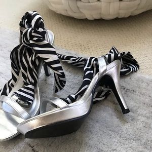 Silver Ankle Tie Heels - size 8